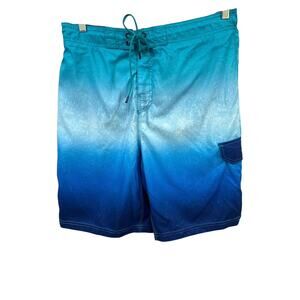 Speedo Men's 100% Polyester Teal Blue Ombre Swim Trunks Board Shorts Size Large